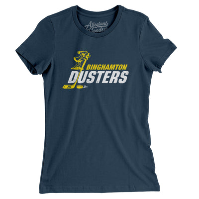Binghamton Dusters Hockey Women's T-Shirt-Navy-Allegiant Goods Co. Vintage Sports Apparel
