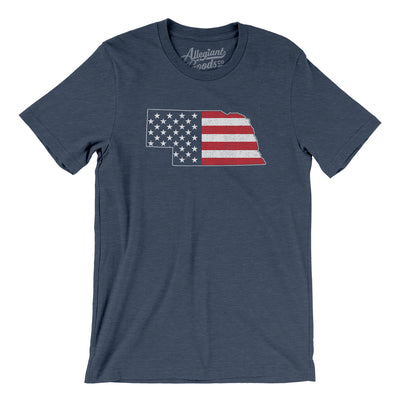 Nebraska American Flag Men/Unisex T-Shirt-Heather Navy-Allegiant Goods Co. Vintage Sports Apparel
