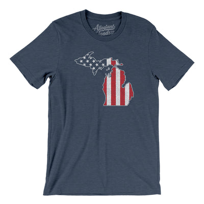 Michigan American Flag Men/Unisex T-Shirt-Heather Navy-Allegiant Goods Co. Vintage Sports Apparel