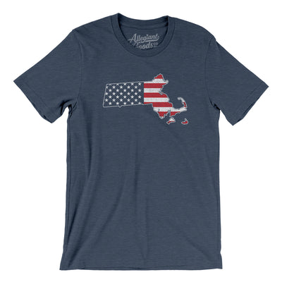 Massachusetts American Flag Men/Unisex T-Shirt-Heather Navy-Allegiant Goods Co. Vintage Sports Apparel
