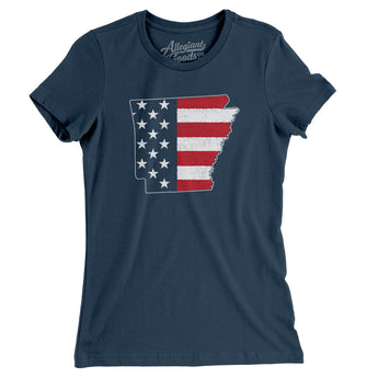 Arkansas American Flag Women's T-Shirt-Navy-Allegiant Goods Co. Vintage Sports Apparel