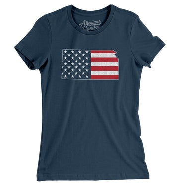 Kansas American Flag Women's T-Shirt-Allegiant Goods Co. Vintage Sports Apparel