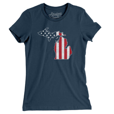 Michigan American Flag Women's T-Shirt-Allegiant Goods Co. Vintage Sports Apparel