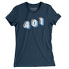Rhode Island 401 Area Code Women's T-Shirt-Navy-Allegiant Goods Co. Vintage Sports Apparel