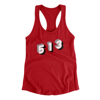 Cincinnati 513 Area Code Women's Racerback Tank-Red-Allegiant Goods Co. Vintage Sports Apparel