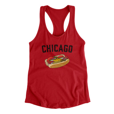 Chicago Style Hot Dog Women's Racerback Tank-Red-Allegiant Goods Co. Vintage Sports Apparel
