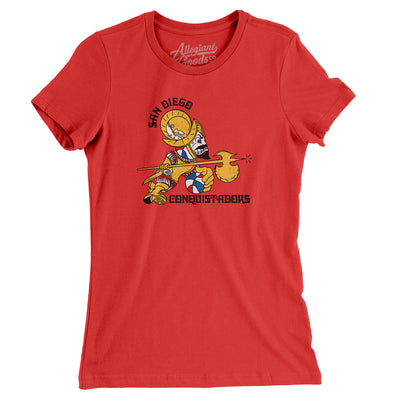 San Diego Conquistadors Women's T-Shirt-Red-Allegiant Goods Co. Vintage Sports Apparel