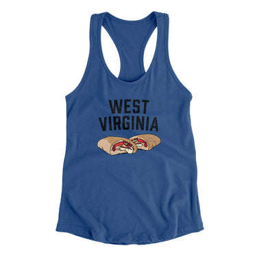 West Virginia Pepperoni Roll Women's Racerback Tank-Royal-Allegiant Goods Co. Vintage Sports Apparel