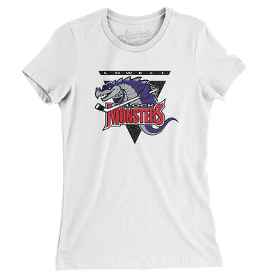 Lowell Lock Monsters Hockey Women's T-Shirt-White-Allegiant Goods Co. Vintage Sports Apparel