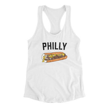 Philly Cheesesteak Women's Racerback Tank-White-Allegiant Goods Co. Vintage Sports Apparel