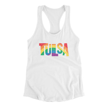 Tulsa Oklahoma Pride Women's Racerback Tank-White-Allegiant Goods Co. Vintage Sports Apparel