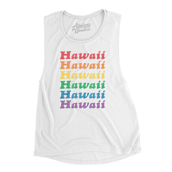 Hawaii Pride Women's Flowey Scoopneck Muscle Tank-White-Allegiant Goods Co. Vintage Sports Apparel