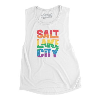 Salt Lake City Utah Pride Women's Flowey Scoopneck Muscle Tank-White-Allegiant Goods Co. Vintage Sports Apparel