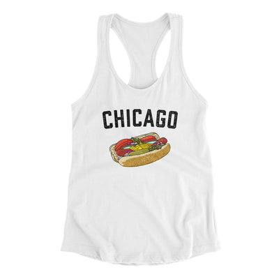 Chicago Style Hot Dog Women's Racerback Tank-White-Allegiant Goods Co. Vintage Sports Apparel