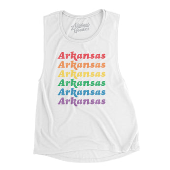 Arkansas Pride Women's Flowey Scoopneck Muscle Tank-White-Allegiant Goods Co. Vintage Sports Apparel