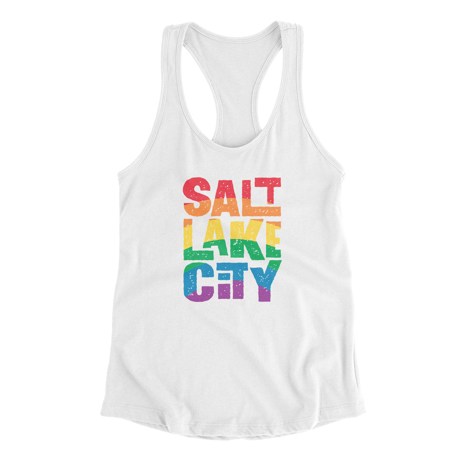 Salt Lake City Utah Pride Women's Racerback Tank-White-Allegiant Goods Co. Vintage Sports Apparel