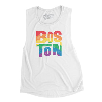 Boston Massachusetts Pride Women's Flowey Scoopneck Muscle Tank-White-Allegiant Goods Co. Vintage Sports Apparel