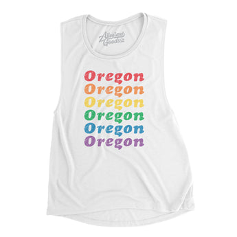 Oregon Pride Women's Flowey Scoopneck Muscle Tank-White-Allegiant Goods Co. Vintage Sports Apparel