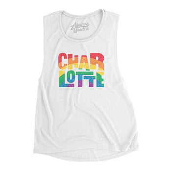 Charlotte North Carolina Pride Women's Flowey Scoopneck Muscle Tank-White-Allegiant Goods Co. Vintage Sports Apparel