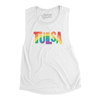 Tulsa Oklahoma Pride Women's Flowey Scoopneck Muscle Tank-White-Allegiant Goods Co. Vintage Sports Apparel