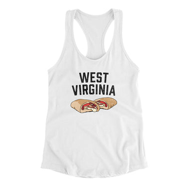West Virginia Pepperoni Roll Women's Racerback Tank-White-Allegiant Goods Co. Vintage Sports Apparel