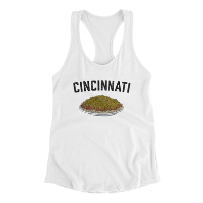 Cincinnati Chili Women's Racerback Tank-White-Allegiant Goods Co. Vintage Sports Apparel