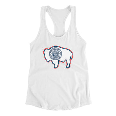 Wyoming State Flag Women's Racerback Tank-White-Allegiant Goods Co. Vintage Sports Apparel