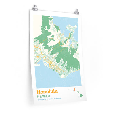 Honolulu Hawaii City Street Map Poster-20″ × 30″-Allegiant Goods Co. Vintage Sports Apparel
