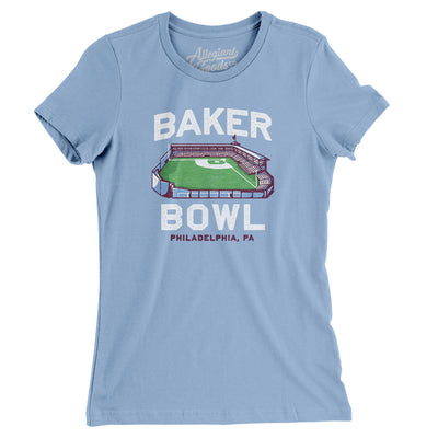 Baker Bowl Women's T-Shirt-Baby Blue-Allegiant Goods Co. Vintage Sports Apparel