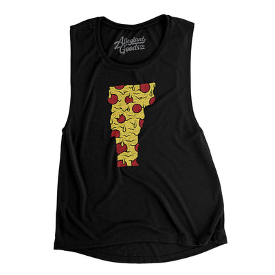 Vermont Pizza State Women's Flowey Scoopneck Muscle Tank-Black-Allegiant Goods Co. Vintage Sports Apparel
