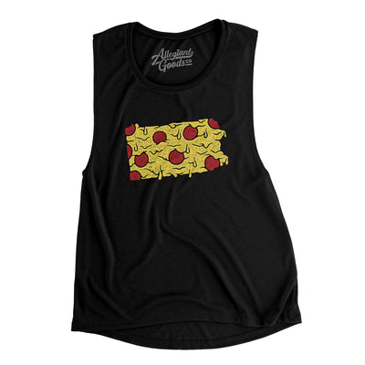 Pennsylvania Pizza State Women's Flowey Scoopneck Muscle Tank-Black-Allegiant Goods Co. Vintage Sports Apparel