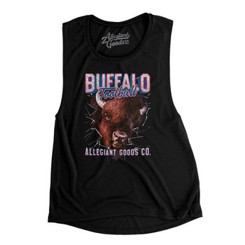 Buffalo Football Throwback Mascot Women's Flowey Scoopneck Muscle Tank-Black-Allegiant Goods Co. Vintage Sports Apparel