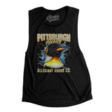 Pittsburgh Hockey Throwback Mascot Women's Flowey Scoopneck Muscle Tank-Black-Allegiant Goods Co. Vintage Sports Apparel