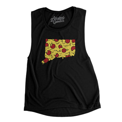 Connecticut Pizza State Women's Flowey Scoopneck Muscle Tank-Black-Allegiant Goods Co. Vintage Sports Apparel