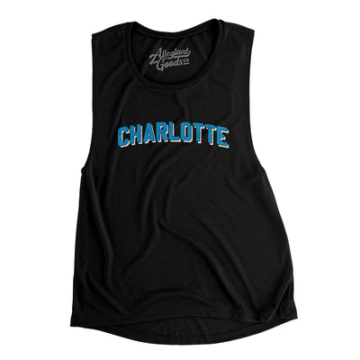 Charlotte Varsity Women's Flowey Scoopneck Muscle Tank-Black-Allegiant Goods Co. Vintage Sports Apparel