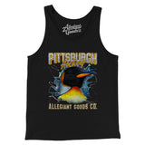 Pittsburgh Hockey Throwback Mascot Men/Unisex Tank Top-Black-Allegiant Goods Co. Vintage Sports Apparel