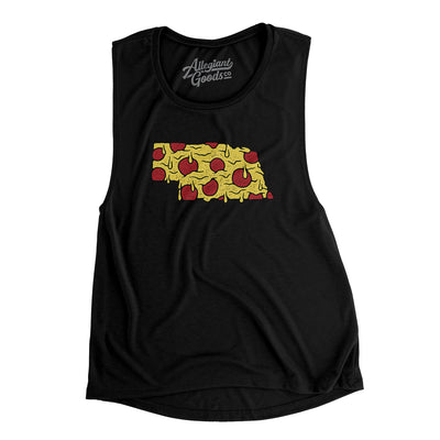 Nebraska Pizza State Women's Flowey Scoopneck Muscle Tank-Black-Allegiant Goods Co. Vintage Sports Apparel