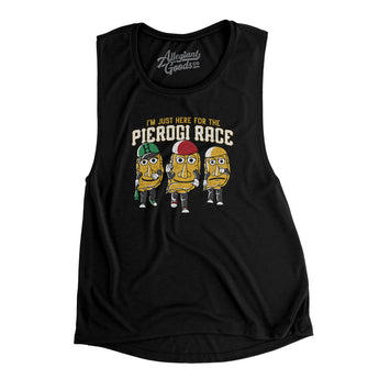 I’m Just Here For The Pierogi Race Women's Flowey Scoopneck Muscle Tank-Black-Allegiant Goods Co. Vintage Sports Apparel