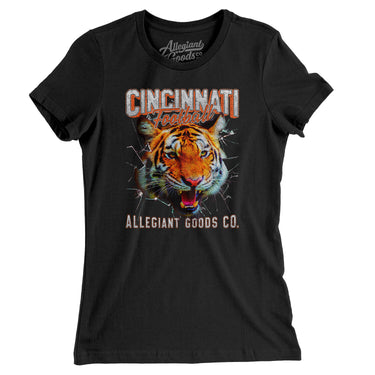 Cincinnati Football Throwback Mascot Women's T-Shirt-Allegiant Goods Co. Vintage Sports Apparel