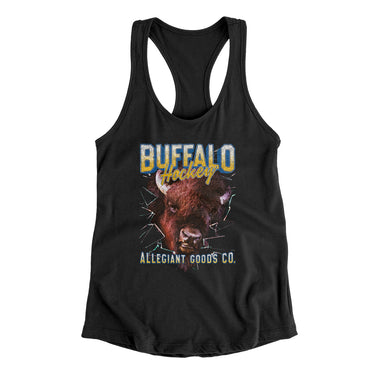Buffalo Hockey Throwback Mascot Women's Racerback Tank-Allegiant Goods Co. Vintage Sports Apparel