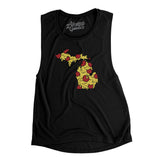 Michigan Pizza State Women's Flowey Scoopneck Muscle Tank-Black-Allegiant Goods Co. Vintage Sports Apparel
