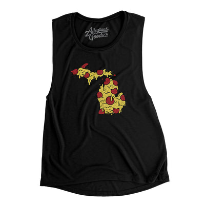 Michigan Pizza State Women's Flowey Scoopneck Muscle Tank-Black-Allegiant Goods Co. Vintage Sports Apparel