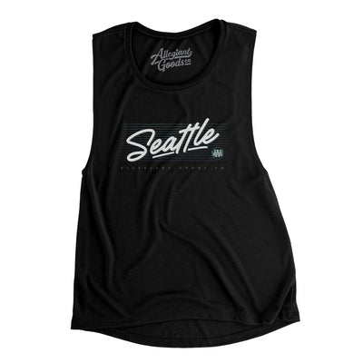 Seattle Retro Women's Flowey Scoopneck Muscle Tank-Black-Allegiant Goods Co. Vintage Sports Apparel