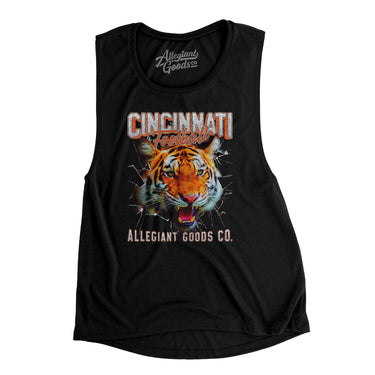 Cincinnati Football Throwback Mascot Women's Flowey Scoopneck Muscle Tank-Allegiant Goods Co. Vintage Sports Apparel