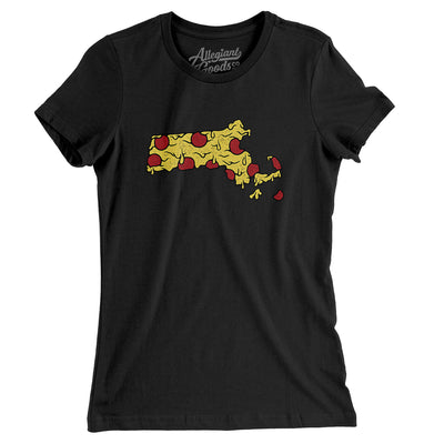 Massachusetts Pizza State Women's T-Shirt-Black-Allegiant Goods Co. Vintage Sports Apparel