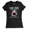 San Jose Hockey Throwback Mascot Women's T-Shirt-Black-Allegiant Goods Co. Vintage Sports Apparel