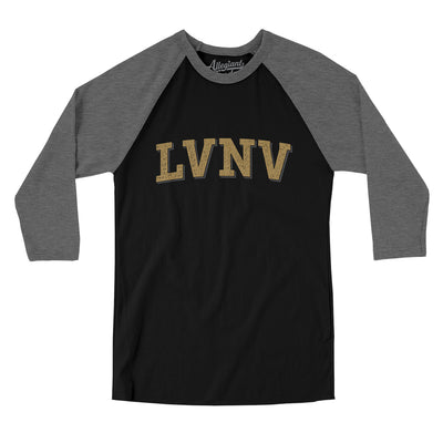 Lvnv Varsity Men/Unisex Raglan 3/4 Sleeve T-Shirt-Black|Deep Heather-Allegiant Goods Co. Vintage Sports Apparel