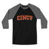 Cincy Varsity Men/Unisex Raglan 3/4 Sleeve T-Shirt-Black|Deep Heather-Allegiant Goods Co. Vintage Sports Apparel