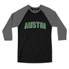 Austin Varsity Men/Unisex Raglan 3/4 Sleeve T-Shirt-Black|Deep Heather-Allegiant Goods Co. Vintage Sports Apparel