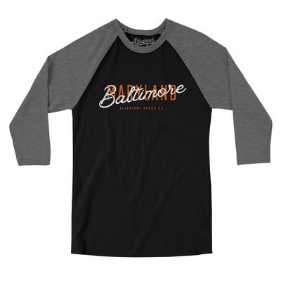 Baltimore Overprint Men/Unisex Raglan 3/4 Sleeve T-Shirt-Black|Deep Heather-Allegiant Goods Co. Vintage Sports Apparel